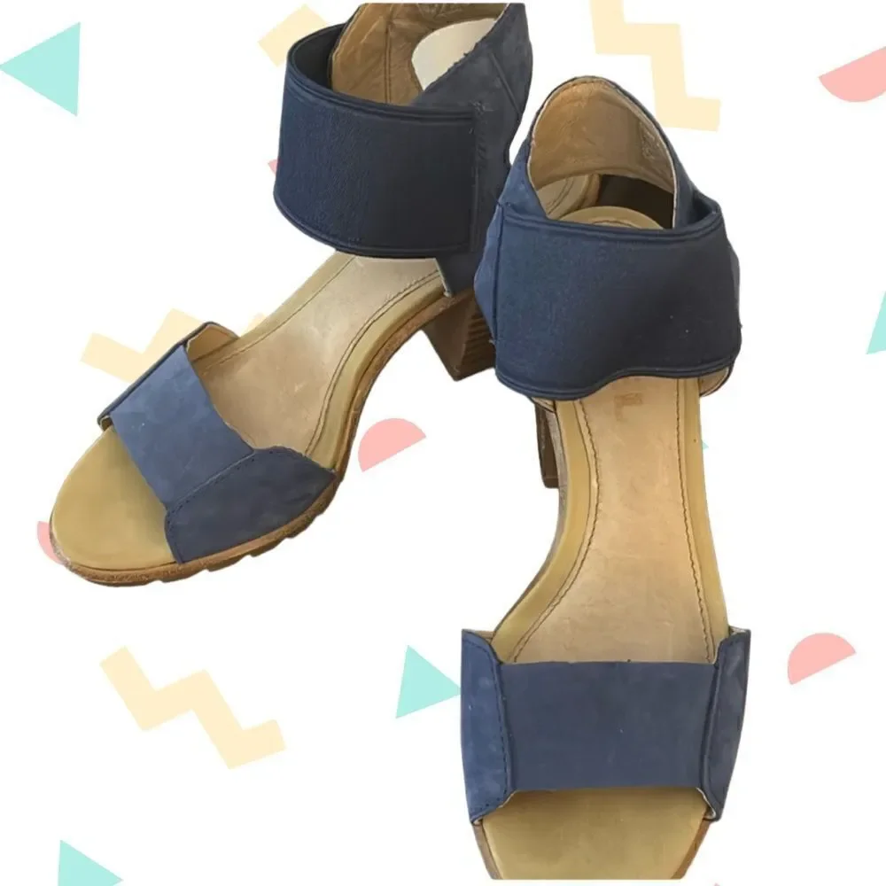 Sorel women summer blue sandals low heel slip on shoe designer pumps denim look - Picture 5 of 7